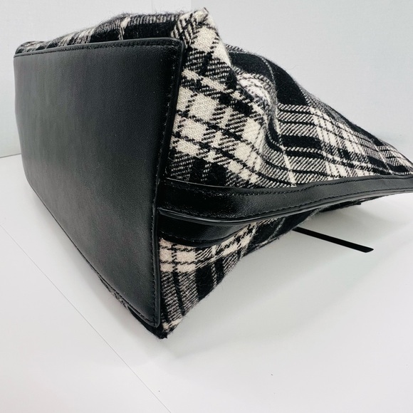 Rebecca Minkoff Megan Tote Wool Flannel Black White Plaid - Picture 7 of 11
